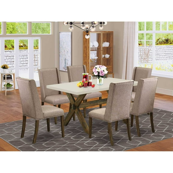 East West Furniture V-Style 7-piece Wood Kitchen Table Set in Dahlia Purple