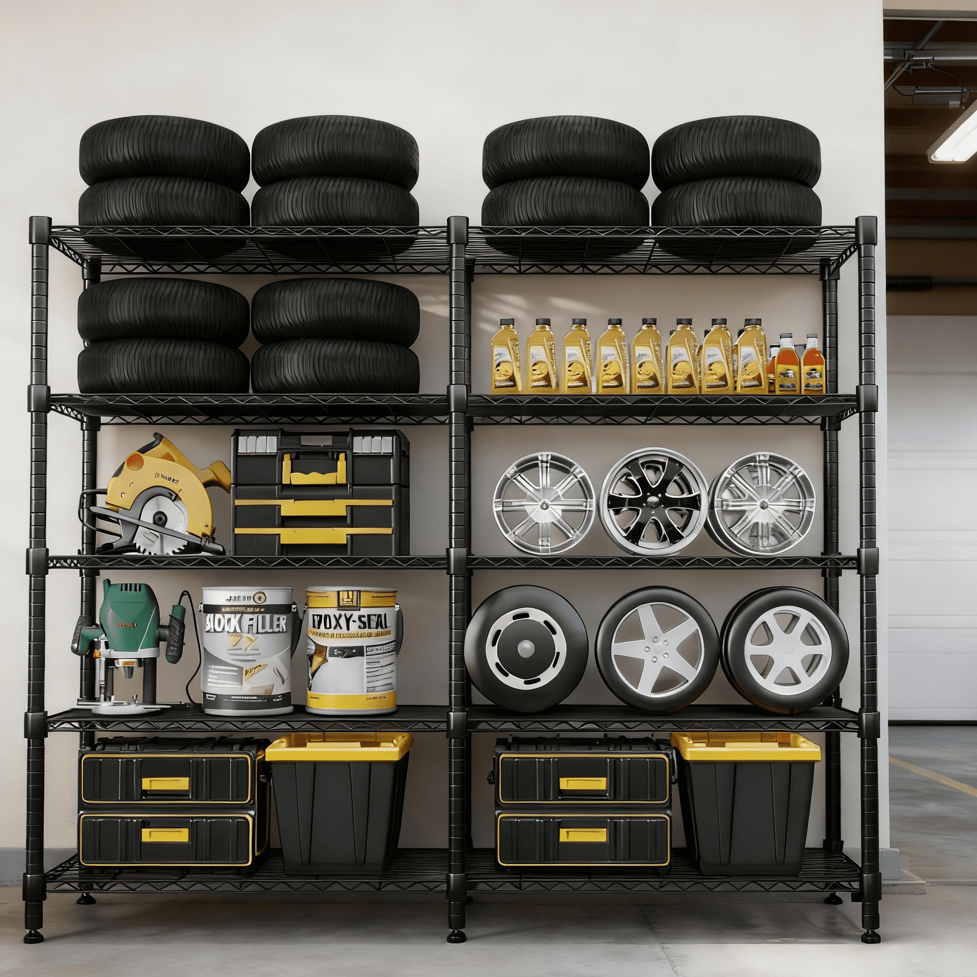 Legooin 72"W x 18"D x 72"H Garage Storage Rack Height Adjustable Shelving Unit for Industrial Residential Storage 2000lbs Load Capacity, Black