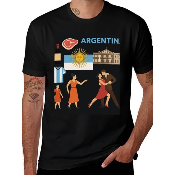 T-shirt Argentina Cult Soft Cotton Adult Heat-Transfer Graphic T-Shirt - 180g Breathable Fabric, Unisex Summer Casual Wear with Durable Heat-Printed Design