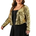 thumbnail image 2 of DARING DIVA Women's Plus Sequin Cardigan Glitter Shinny Long Sleeve Shrug 1X Gold, 2 of 6