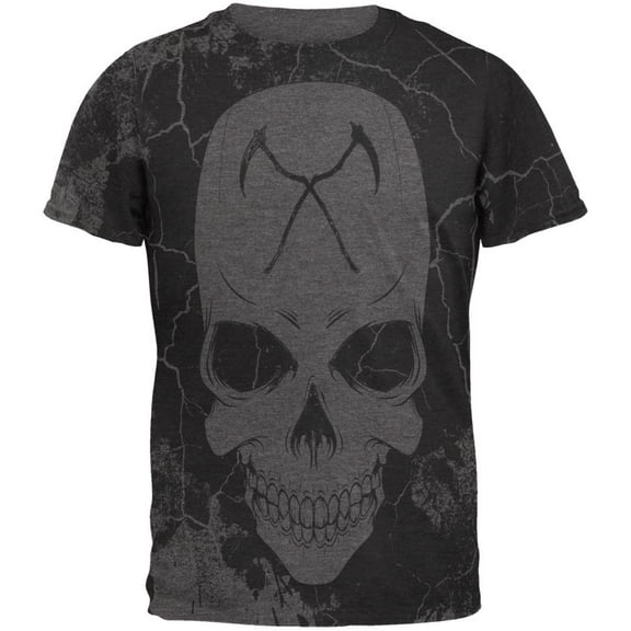 Grim Reaper Skull Distressed Mens Soft T Shirt Charcoal Heather SM