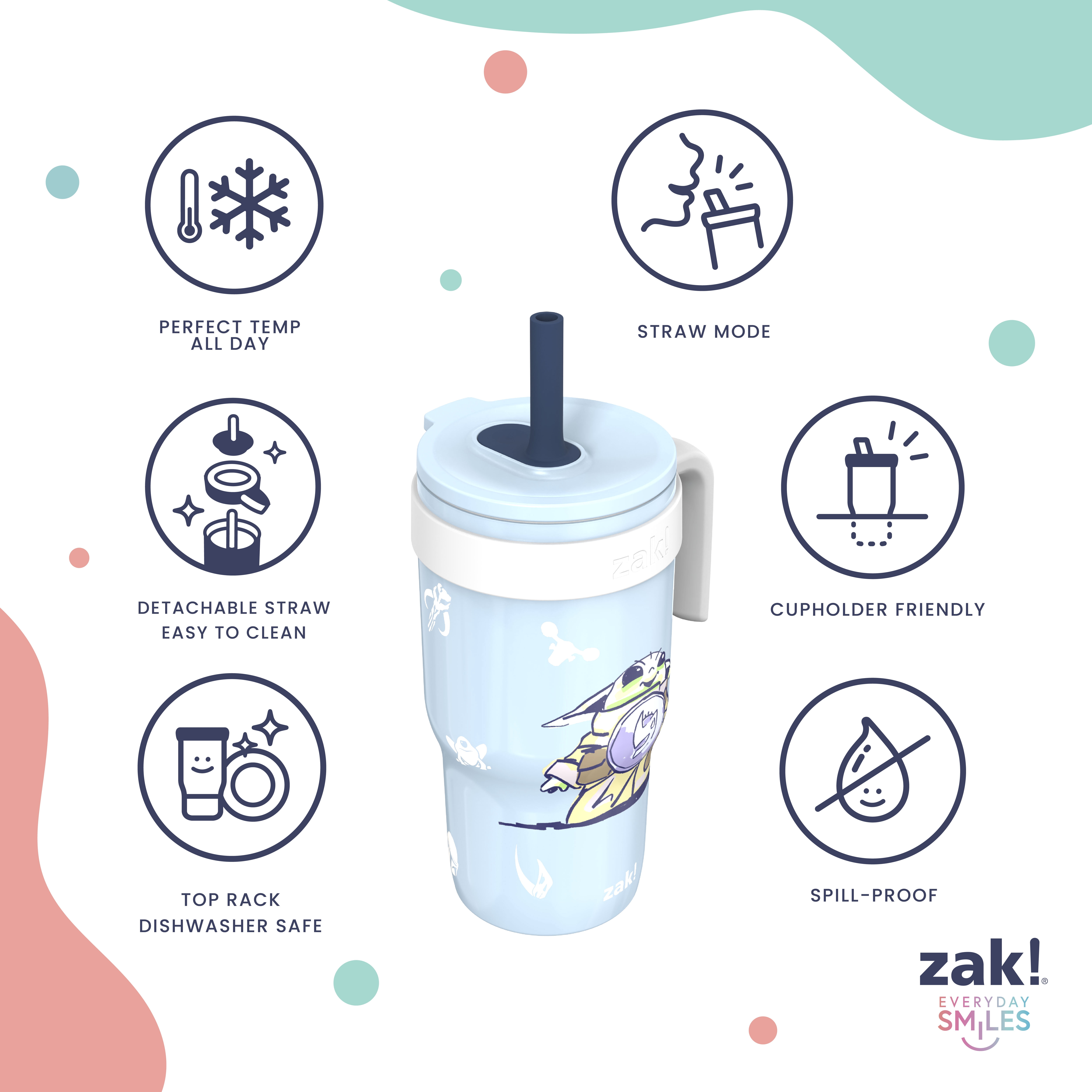 Zak Designs 18oz Mando/Grogu Double Wall Stainless Steel Cruiser