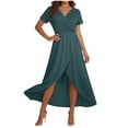 thumbnail image 3 of PIWHJQK Women Casual Short Sleeve Flowy Midi Dress Women's Wrap V-Neck Short-Sleeve Maxi Dress With High Slit Multiple Colors Summer Dress, 3 of 6
