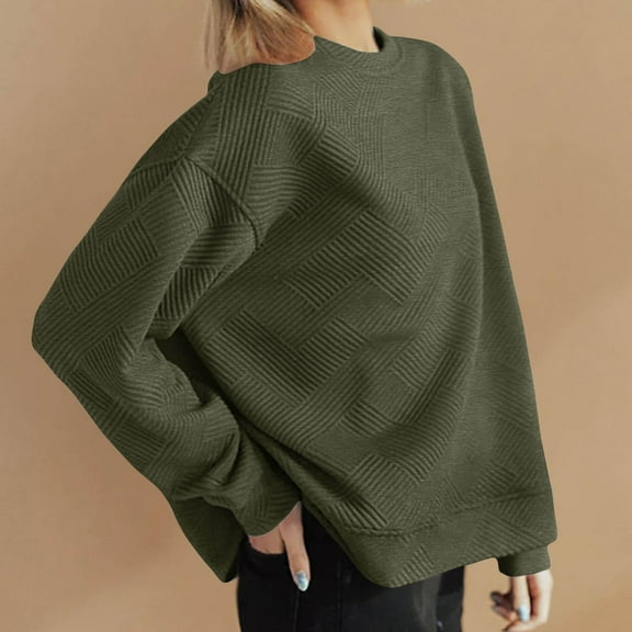 Womens Oversized Sweatshirts Lightweight Fall Casual Long Sleeve Textured Pullover Tops Basic Crewneck Plain Shirts