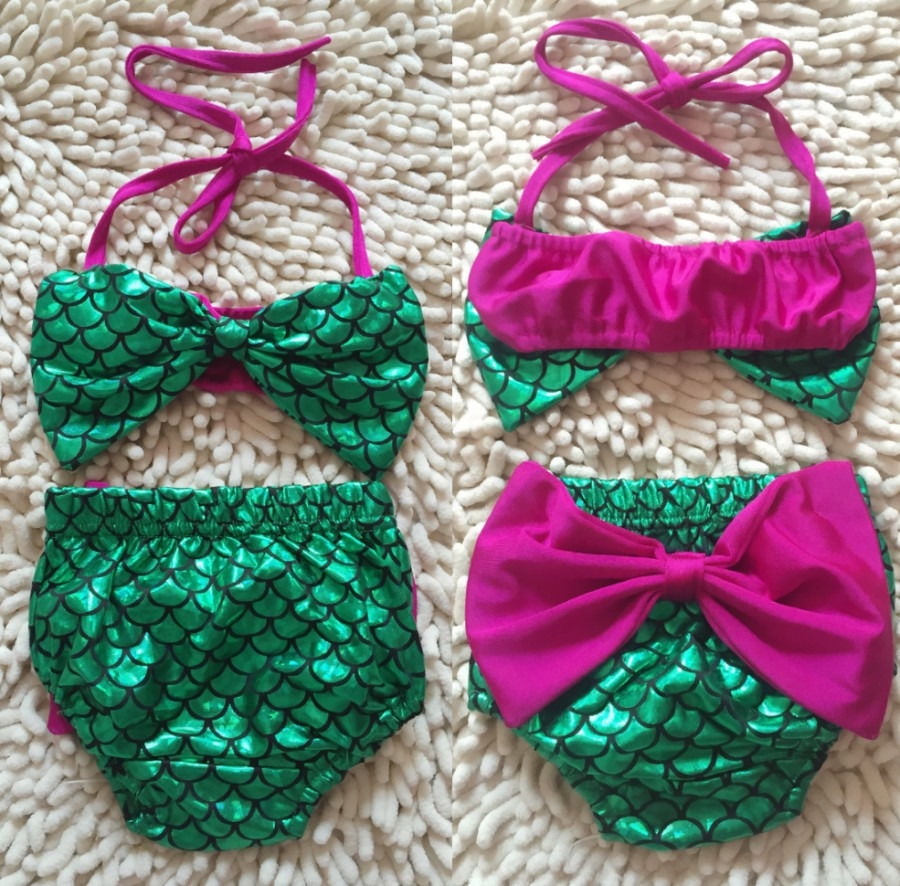 USA Toddler Baby Girl Mermaid Bowknot Bikini Swimwear Swimsuit Swimming Costume