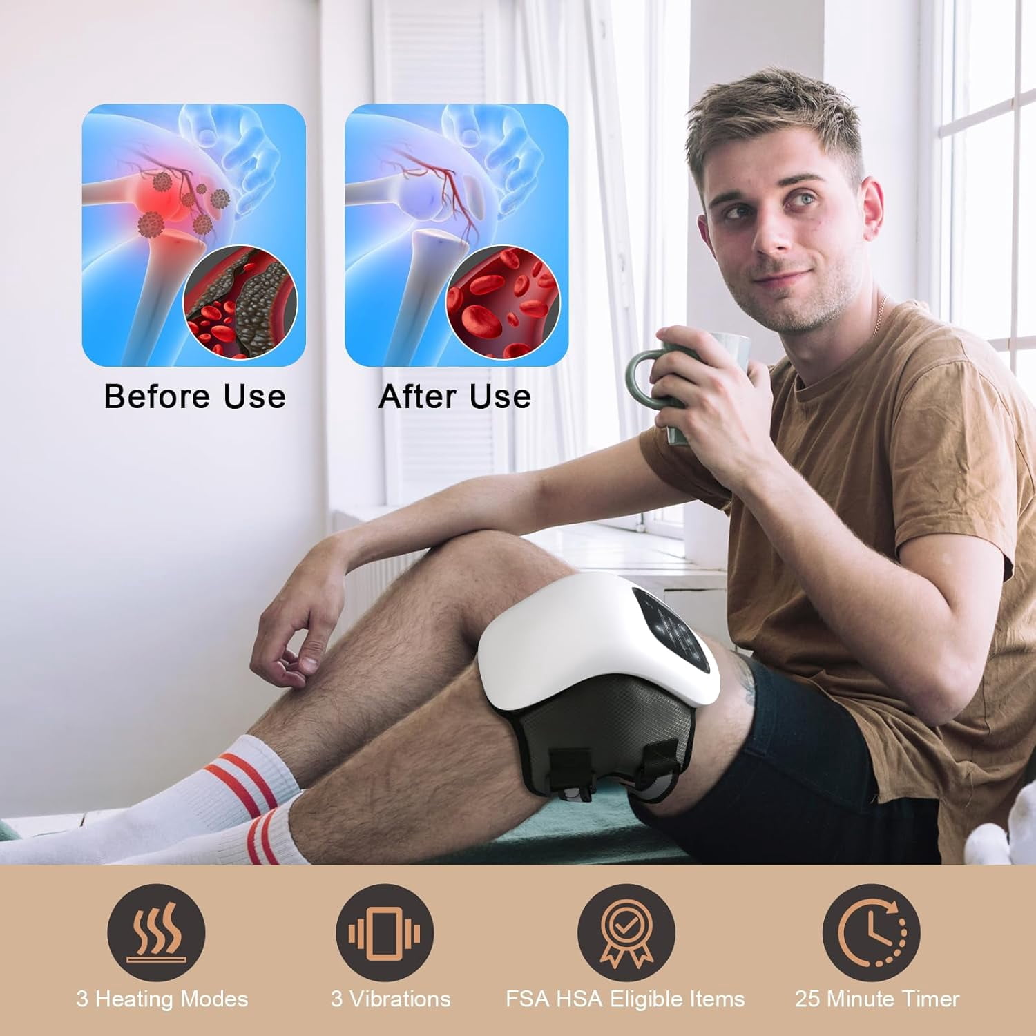 3-in-1 Heated Knee Massager Wrap with Red Light & Vibration, Portable Electric Joint Comfort Device with Adjustable Straps for Knees, Shoulders, and Elbows