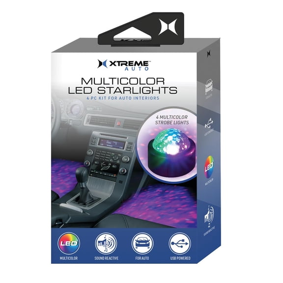 Xtreme Lit 4-Pack Multicolor LED Car Interior Star Lights, Fun Patterns, Sound-Reactive Mode