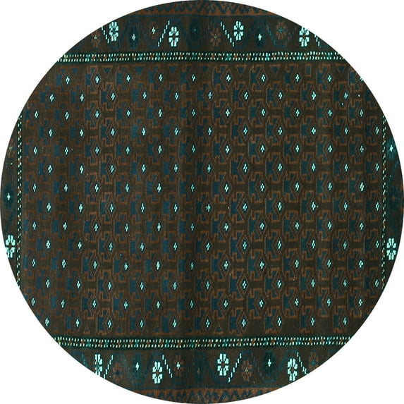 Ahgly Company Machine Washable Indoor Round Southwestern Turquoise Blue Country Area Rugs, 5' Round