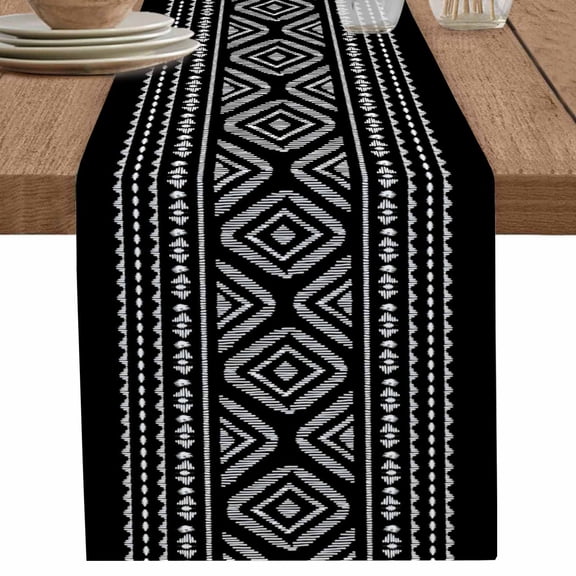 nqOlkjepod Black Boho Geometric Table Runner 108 Inches Long Farmhouse Dress Scarves, Vintage Southwestern Stripes Dining Tablerunner for Coffee Table/Kitchen Island/Party Décor, 13" x 108"