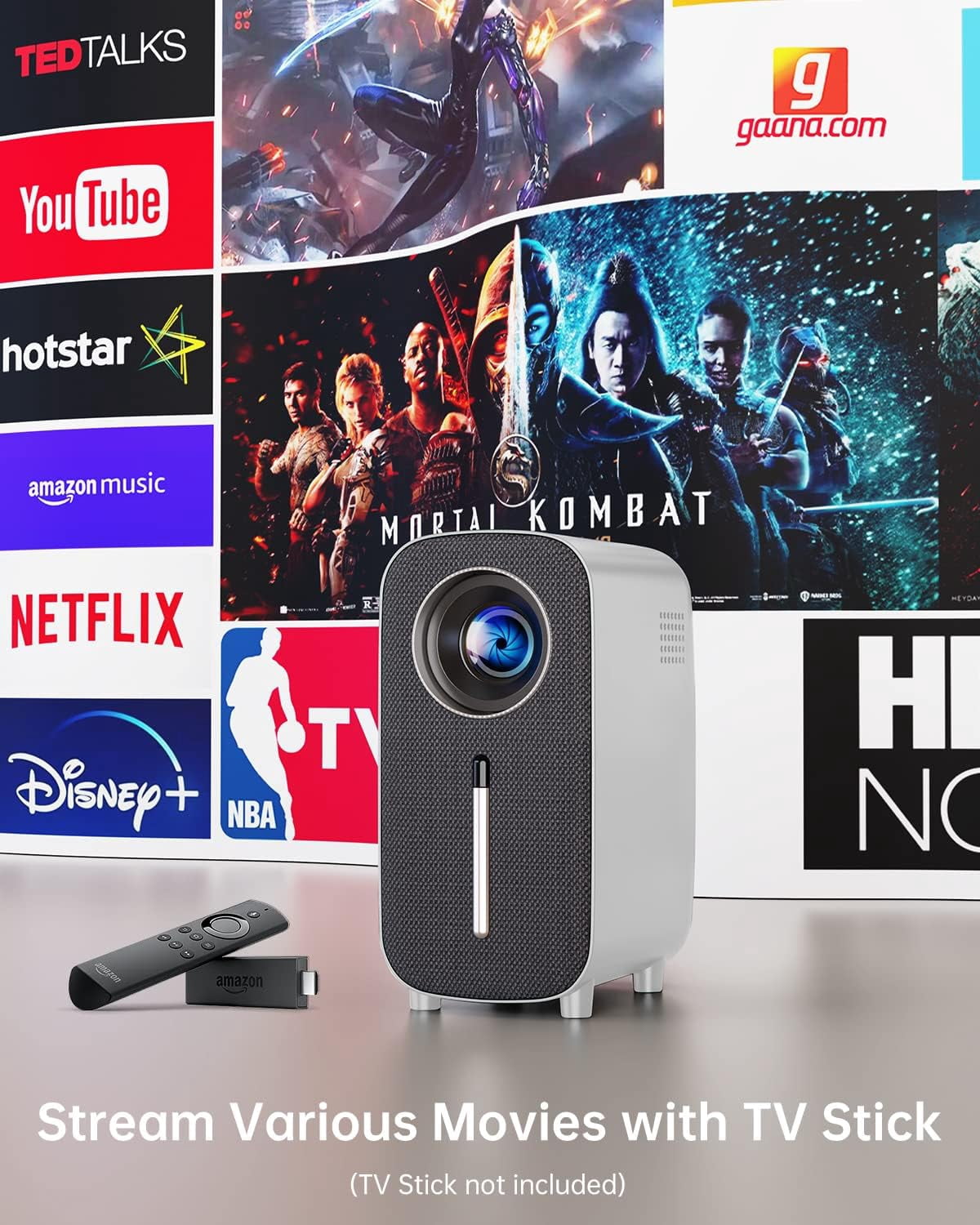 HISION Mini Bluetooth Portable Movie Projector 1080P Projector 4K Home Projector Outdoor TV Projector 8500L Video LED Projector Compatible with TV Stick Laptop Phone Tablet HDMI USB DVD White