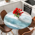thumbnail image 2 of Ombre Blue Coastal Round Tablecloth 36-44 Inch Round Fitted Table Cloth with Elastic Edge, Summer Ocean Beach Gradient Waves Beige Waterproof Table Cover Protector for Outdoor Picnic Party Dining, 2 of 9
