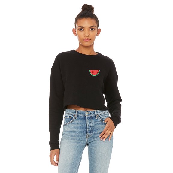 Crop Tops for Women Watermelon Shirt Cropped Tops Ladies Casual Cropped Long Sleeve Crewneck Fleece Womens Tops Cute Daily Watermelon Design Top