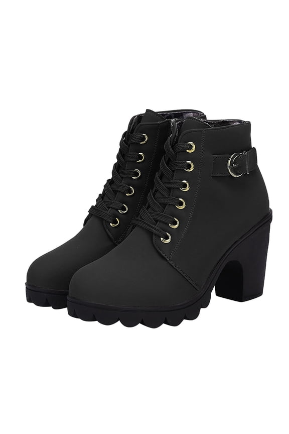 Platform Boots for Young Ladies Women Retro Thick Heel Boots Casual High Heel Boots Plus Size Zip-Up Boots 4.5(35)