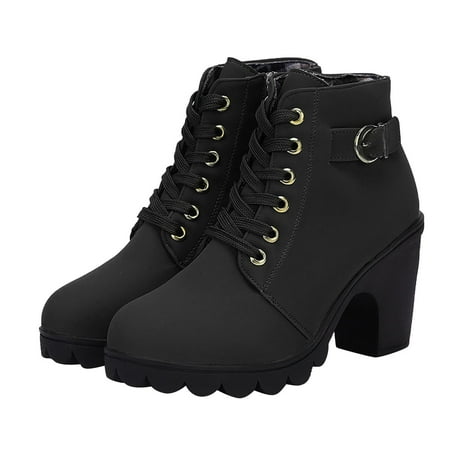 

Valentine s Day Deals!2022 Juebong Women Boots Retro Thick Heel High Heel Shoes Boots Plus Size Lace Up Boots