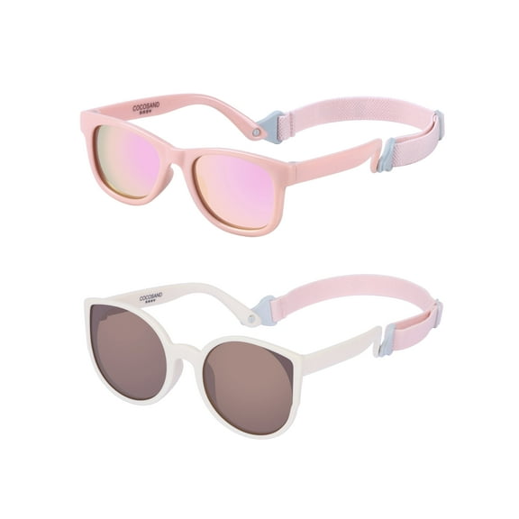 COCOSAND Baby Sunglasses with Strap Square Cat Eye UV400 for Infant Toddler Boys Girls Age 0-24 Months, 2-Pack