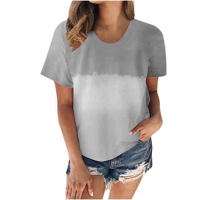Blusa holgada de manga corta con cuello redondo y estampado a la moda para mujer Pompotops hfajkhk130710