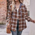 thumbnail image 2 of Yigetop Shirts for Women Women's Long Sleeve Plaid Shirt Jacket Hooded Fashion V Collar Tops Buttons Casual Blouses Plaid Shirts for Women Brown S, 2 of 7