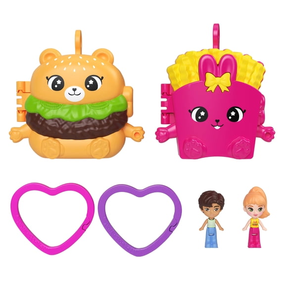 Polly Pocket Doll & Mini Compact Duo, Food-Themed Micro Playsets with 2 Dolls & 2 Keychain Clips