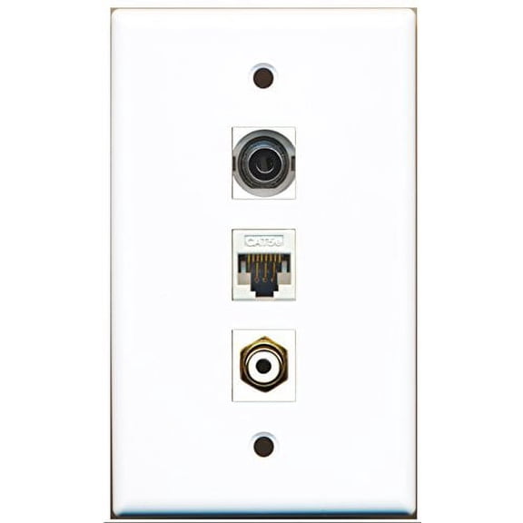RiteAV - 1 Port RCA White 1 3.5mm 1 Cat5e Ethernet White Wall Plate