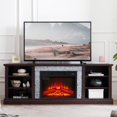 thumbnail image 2 of PAPROOS Fireplace TV Stand for 70" TV, Farmhouse TV Console with Charging Outlet and Sliding Door, Living Room TV Stand Media Console with Adjustable Shelves, Electric Fireplace TV Stand, Cherry, 2 of 9