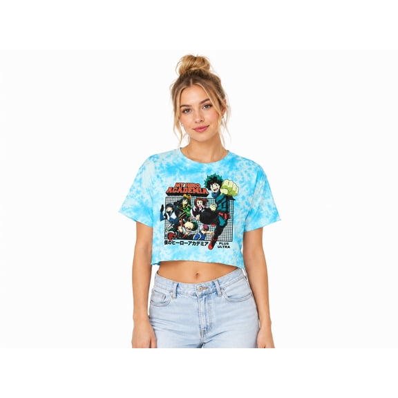 My Hero Academia Women's Blue Tie Dye Crop Top Tee, Size M