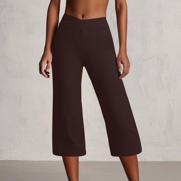 MKLEKYY Leggings deportivos para mujer, pantalones de yoga de pierna ancha para mujer, pantalones deportivos de cintura alta, sueltos, de punto, de color sólido y con bolsillos