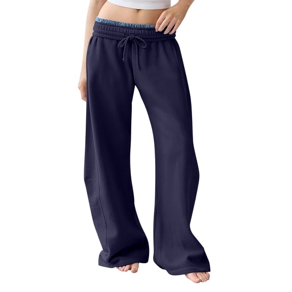 Summer Pants for Women Workout Wide Leg Elastic Waist Sweatpants Fashion Line Loose Pants Casual Basic Trousers Womens Pants Casual & Wide Leg