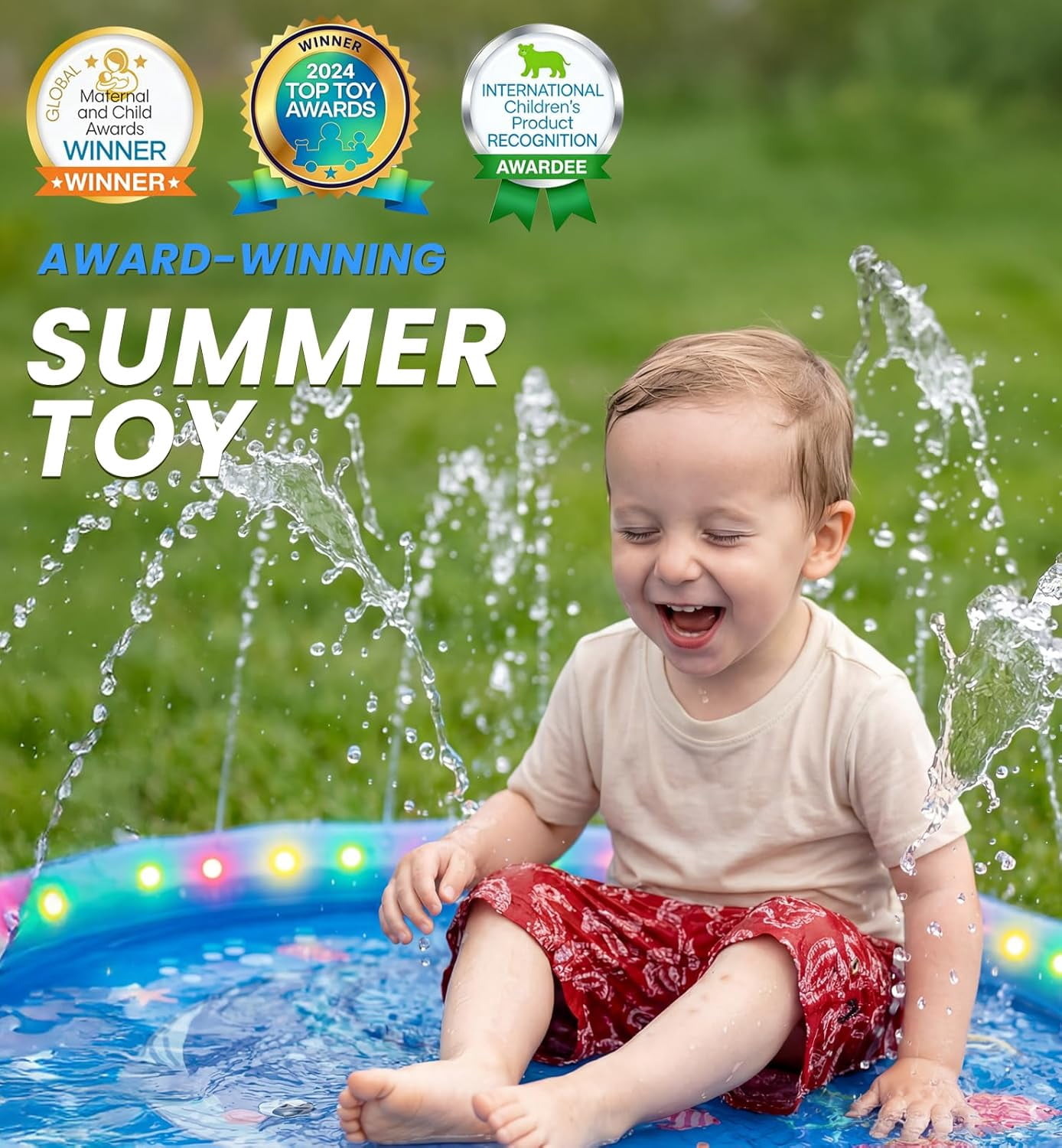 LED Glowing Splash Pad Sprinkler for Kids & Dogs, 60" Non-Slip Outdoor Water Toys Toddler Sprinkler Pool Splash Pad/Play Mat,LED Light Boys Girls Yard Sprinkler Pool for Age 3 4 5 6 7 8 9