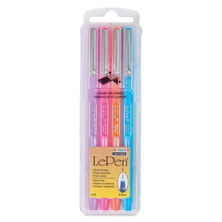 Marvy Uchida LePen Fine Line Marker Set - Brilliant Colors, Set of 4