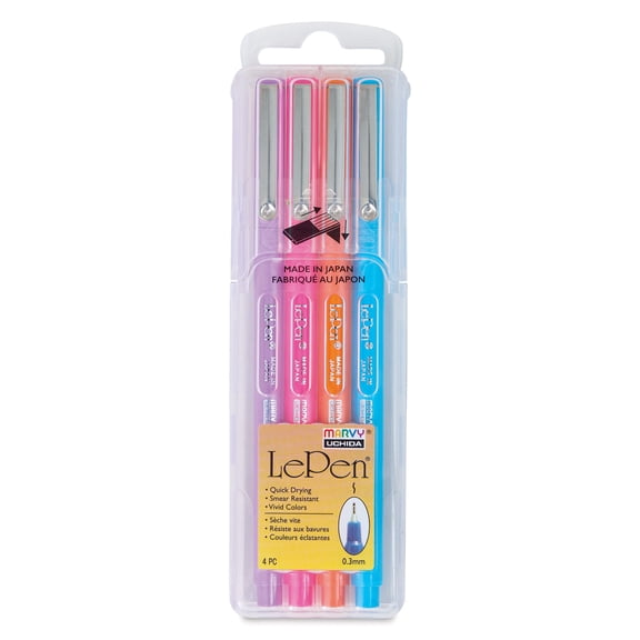 Marvy Uchida LePen Fine Line Marker Set - Brilliant Colors, Set of 4