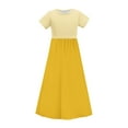 thumbnail image 3 of Annhoo Summer Long Dress for Girl Crew Neck Short Sleeve A-Line Color Block Casual Loose Dress with Pocket 4-14 Years, 3 of 8