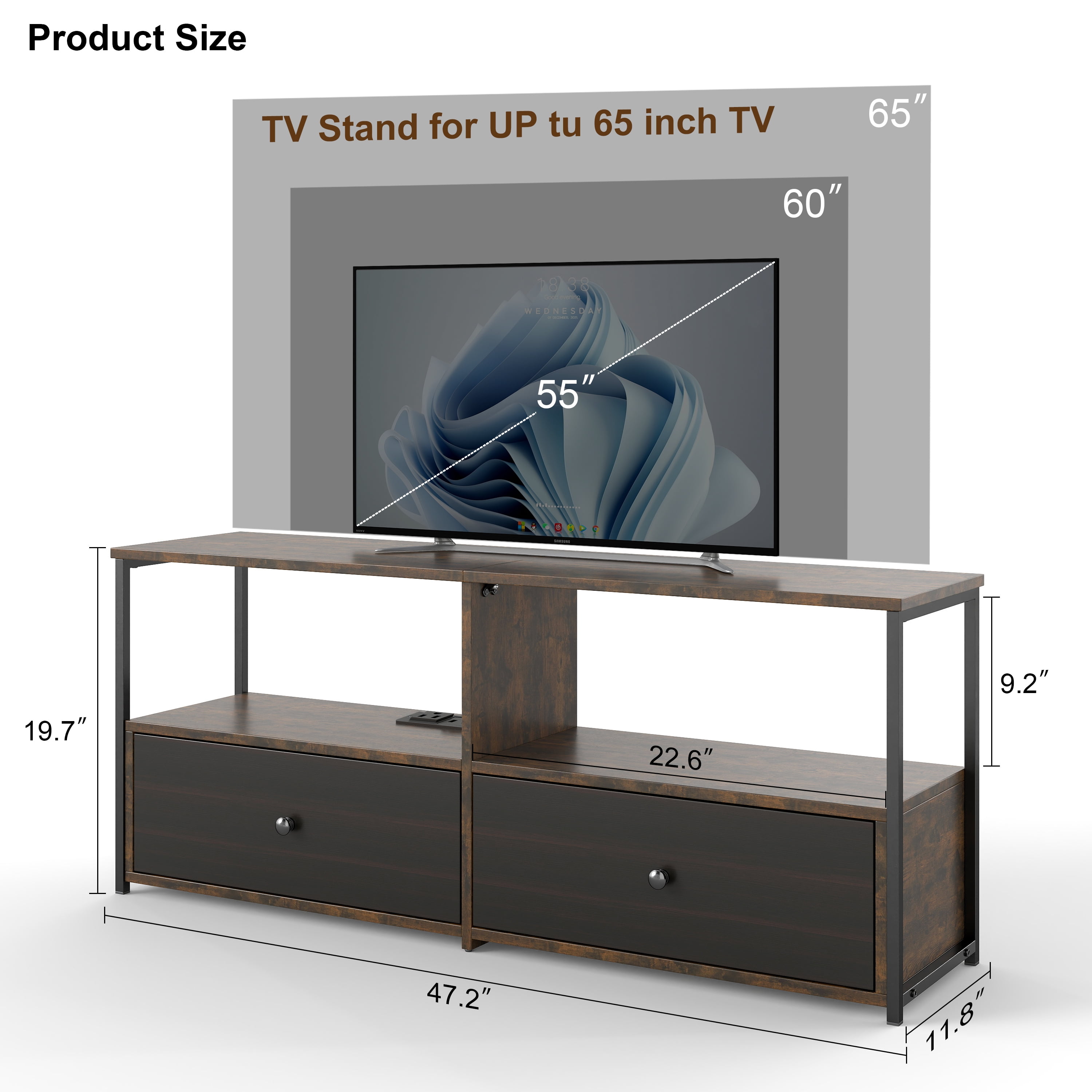 Manora Mid Century TV Stand for 55-60'' TVs, Media Console Table with Storage for Living Room, Brown