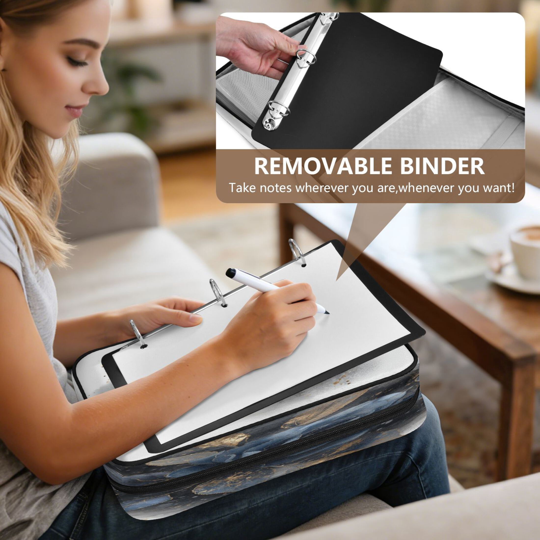 3 Ring Zipper Binder with Accordion File Organizer Waterproof Back to College Binder - 7 Layer Document Organizer for Study Home Office College Travel Supplies Beautiful Blue Rose