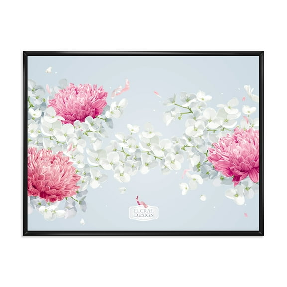 Designart 'Apple Blossom and Chrysanthemums' Traditional Framed Canvas Wall Art Print