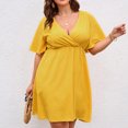 thumbnail image 7 of Wycnly Womens Dresses Casual High Waist Swing Hem Plus Size Short Dresses Short Sleeve V-Neck Striped Print Mini Summer Dress Yellow XXXXL Clothes, 7 of 7