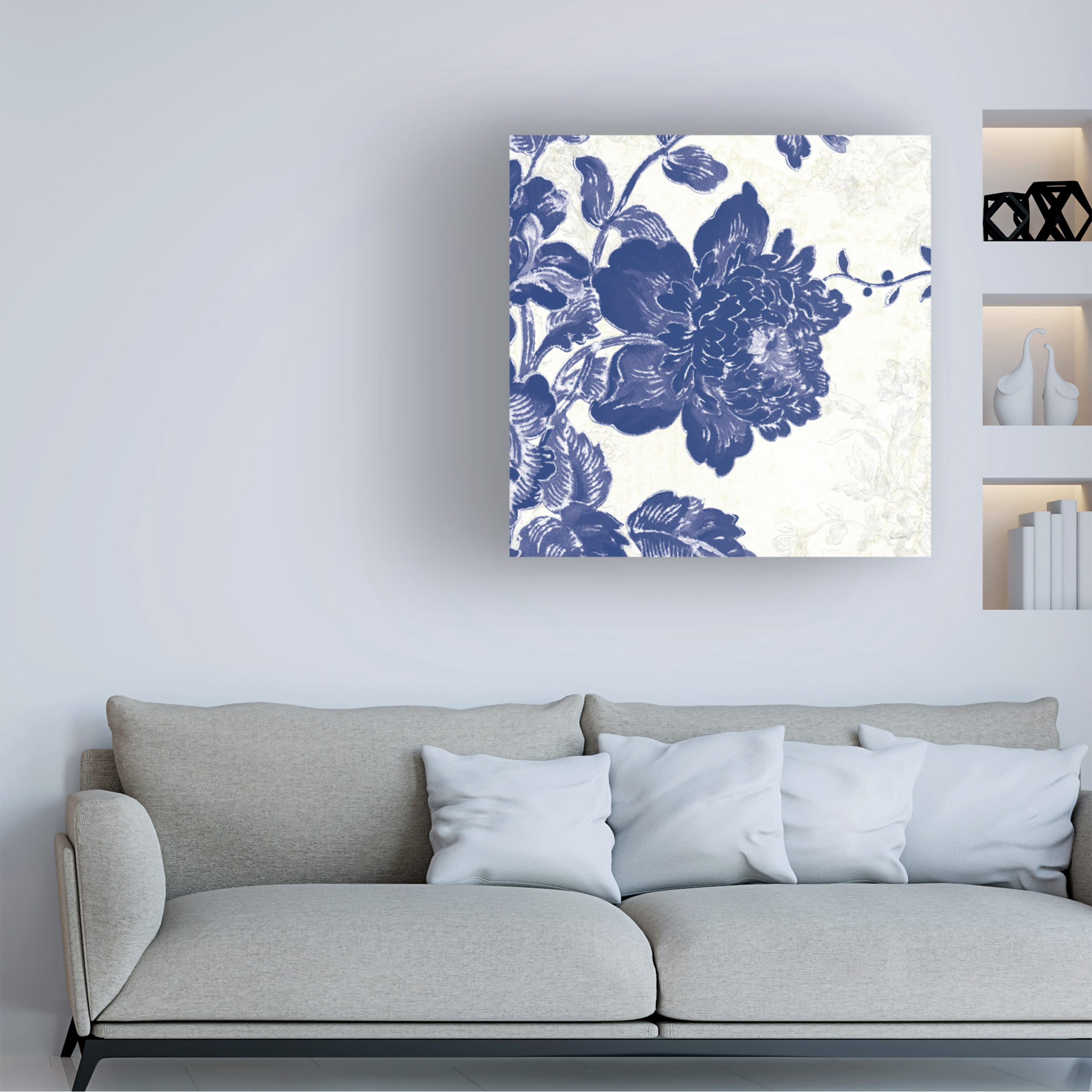 Trademark Fine Art 'Toile Roses IV Indigo' Canvas Art by Sue Schlabach