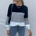 thumbnail image 2 of Womens Color Block Sweater 2025 Winter Fall Casual Loose Round Neck Long Sleeve Knitted Pullover Sweater Tops,Black,XL, 2 of 5