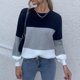thumbnail image 1 of Suéter de cuello redondo para mujer, estilo elegante, cómodo, informal, cuello redondo, manga larga en contraste, suéter de punto, blusa para mujer, 1 of 5