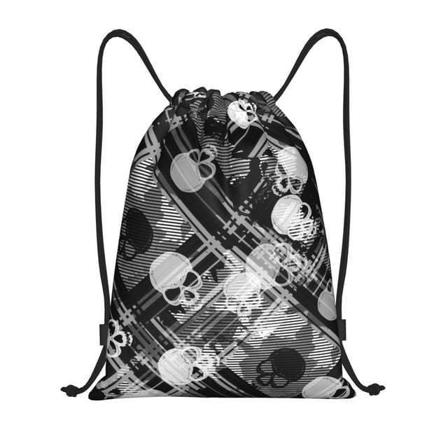 Saiise Seamless Pattern With Skulls Pattern Sports Drawstring Backpack - String Swim Gym Bag with Wet Proof Pocket for Women&Men-Small