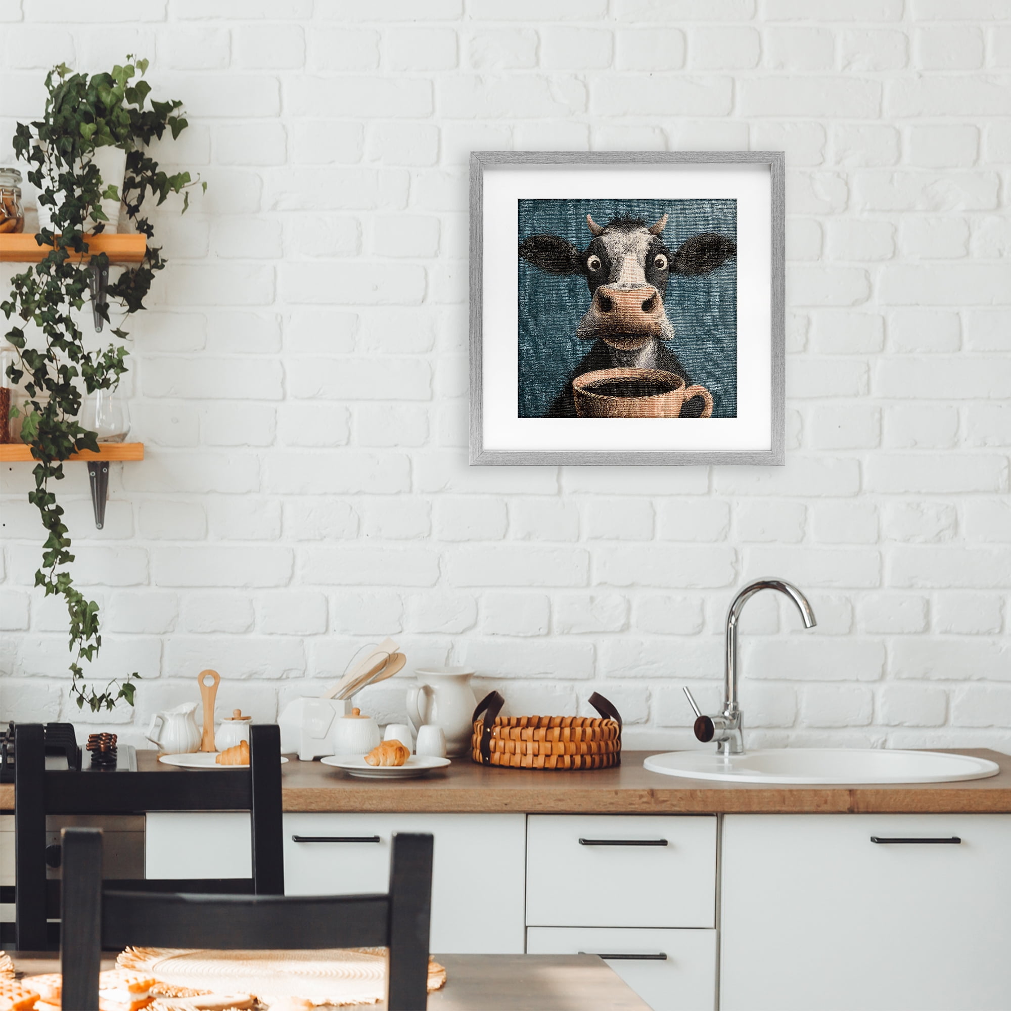 Stupell Industries Grumpy Cow & Coffee Gray Framed Print Under Glass, design by The Wands Want