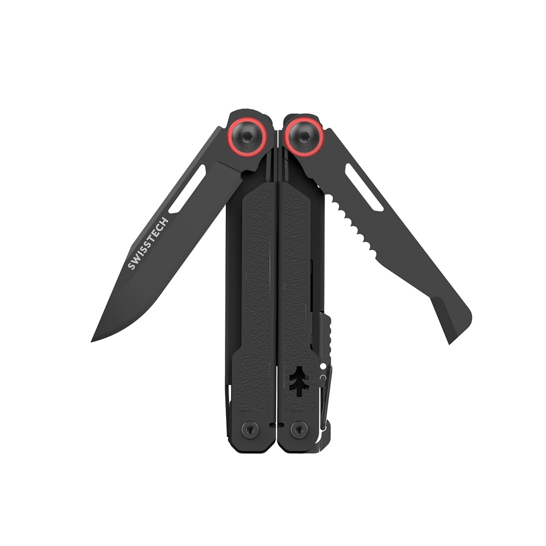 Swiss Tech Uberall CT AUS-8 Steel 10-in-1 Multi Tool with Shears, Carabiner & Leather Sheath, Black
