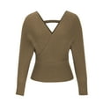 thumbnail image 6 of Lenpel Sweaters for Women Fall Wrap Crossover V Neck Knitted Blousers Hollow out in the Back Ribbed Tops, 6 of 7