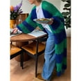 thumbnail image 4 of Females Color Block Striped Cardigan Sweaters Loose Knitted Long Open Front Cardigan Green XL, 4 of 7