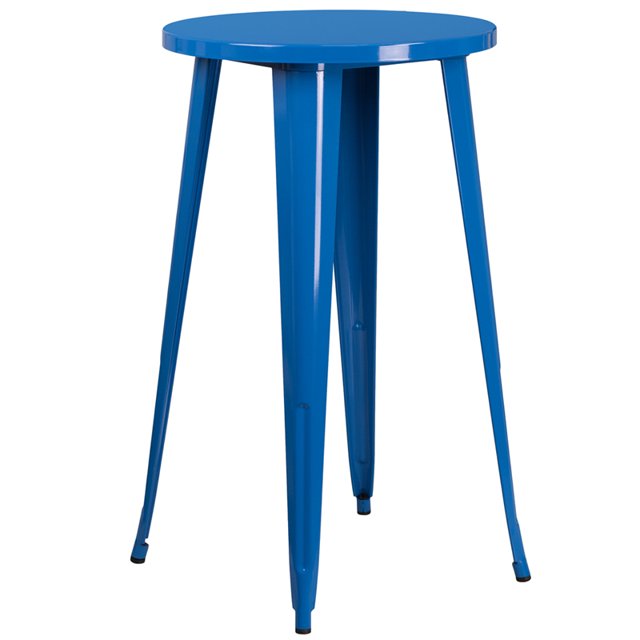 Mesa de altura de barra redonda de metal azul para interiores y exteriores de calidad comercial de 24 " Flash Furniture CH-51080-40-BL-GG