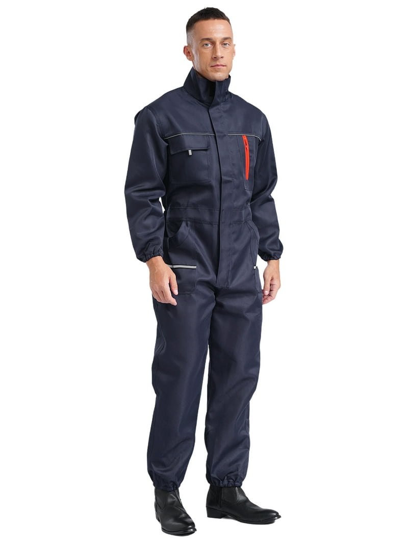 美品roughlow satin wide salopette navy Zaldita Men's Zipper Mechanics Work Overalls Long Sleeve