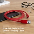 thumbnail image 2 of Powertek USB-A to USB-C (Type-C) Charging Cable, Carbon Design Texture, 6 ft, Red, 2 of 7