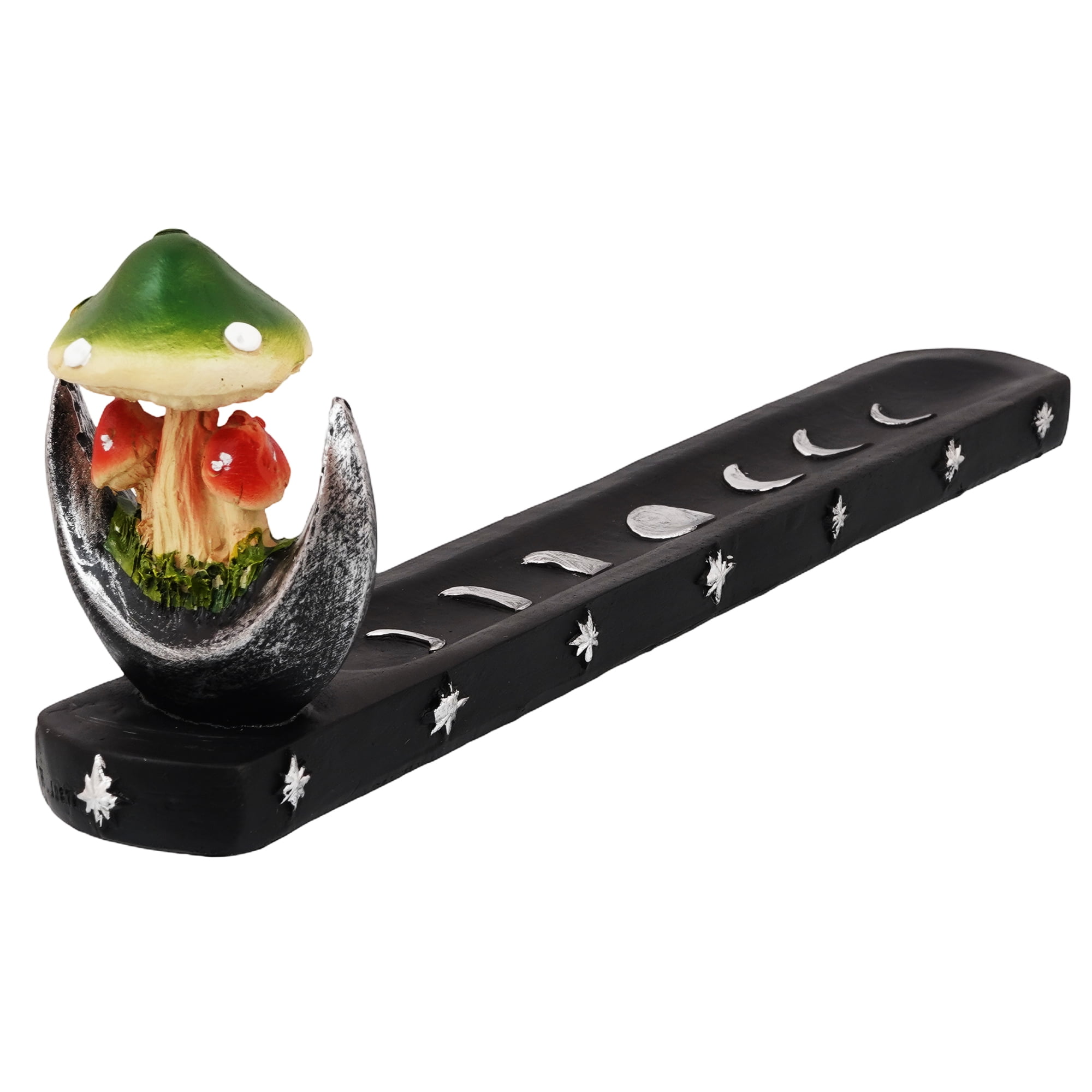Mushroom on Moon Incense Burner – Hand-Painted Cold Cast Resin Holder for Stick or Cone Incense | Mystical Home, Desk, or Meditation Décor