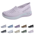 thumbnail image 2 of Womens Breathable Knit Slip on Walking Shoes Comfortable Summer Casual Orthopedic Lightweight Mesh Non Slip Flat Sneakers,Pink#40, 2 of 7