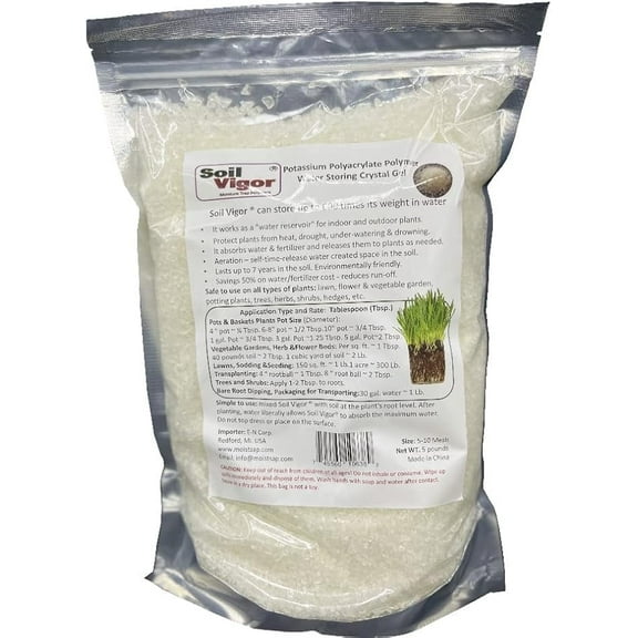Potassium Polyacrylate: 5-Pound Pack for Agricultural Enhancement in Indoor and Outdoor Plants, Large Granules