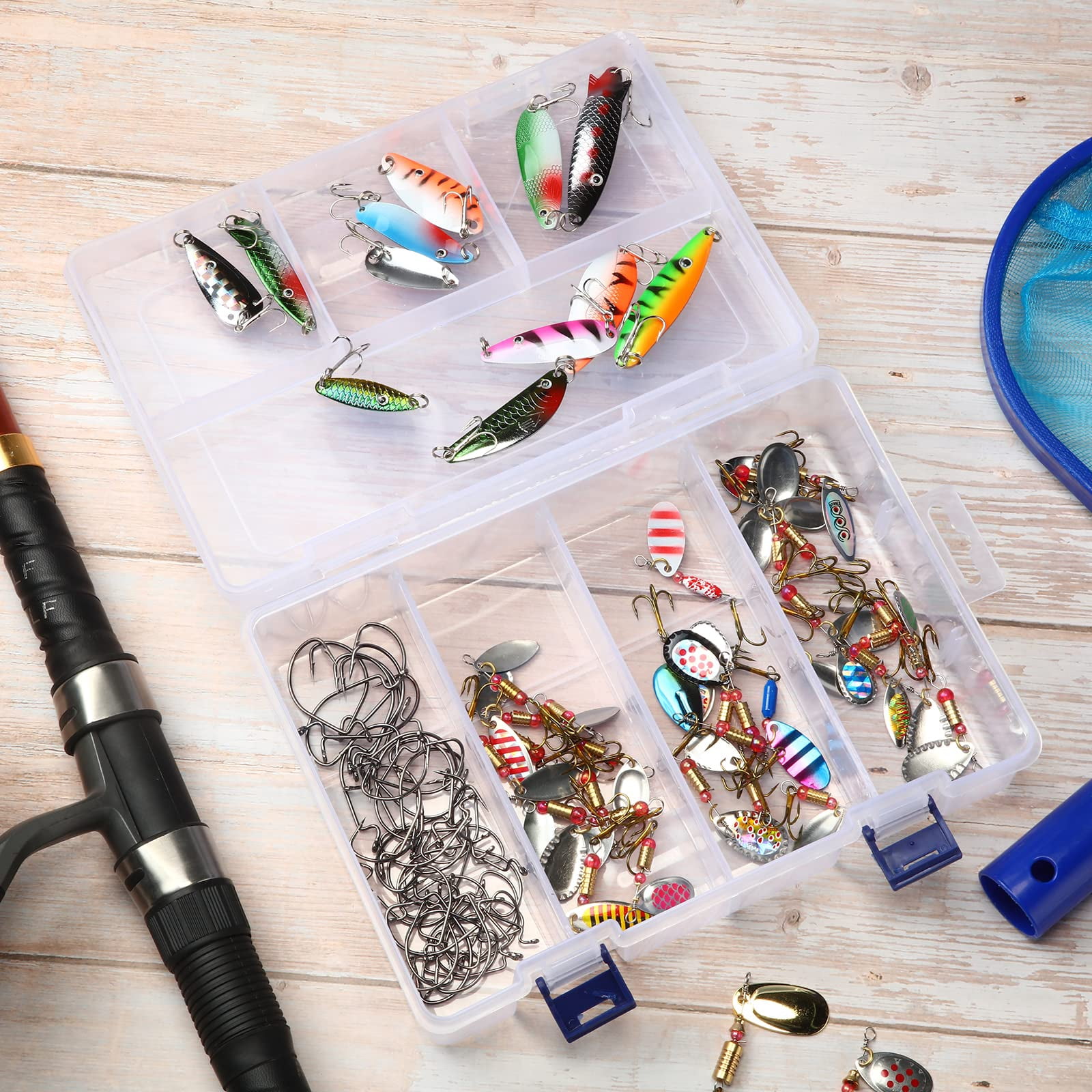 6 Pack Fishing Tackle Box Organizer Storage Clear With Movable Tray Plastic Waterproof Compartment For Lure Container Craft Beads